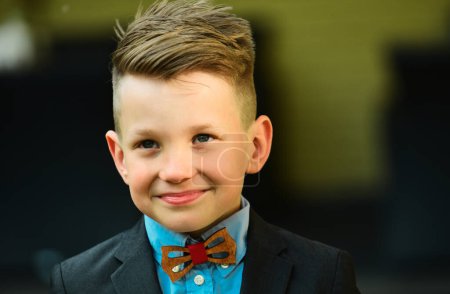 Photo for Portrait of schoolboy in suit outdoor. Back to school. September 1, education and learning - Royalty Free Image