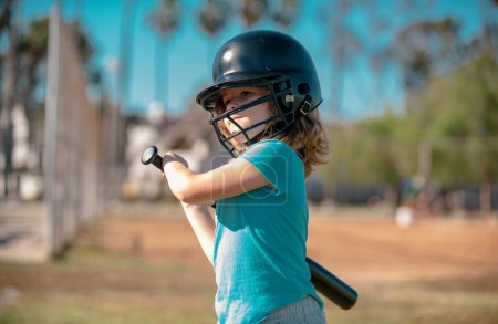 Photo for Boy kid holding a baseball bat. Pitcher child about to throw in youth baseball - Royalty Free Image