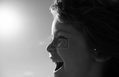 Photo for Kids profile portrait, happy child screaming. Smiling kids mouth - Royalty Free Image