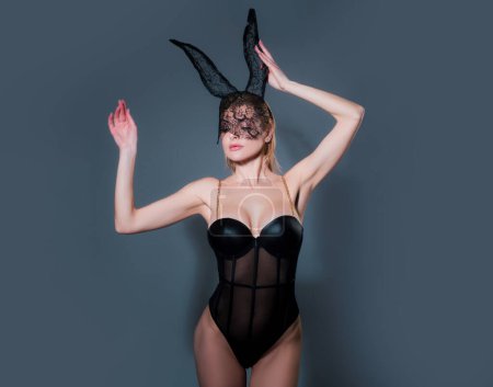 Sexy bunny woman. Easter model. Beautiful seductive girl in sexy lingerie. Fashion portrait girl in bunny mask