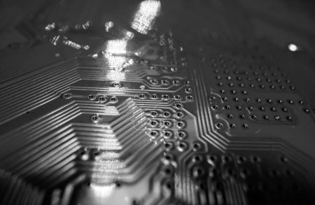 Photo for Electronic circuit board with semiconductors chip. Electronic motherboard card. Circuitry and close-up on electronics. Background of electronics on board electrical circuits, technology texture - Royalty Free Image