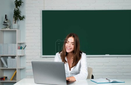 Photo for Portrait of happy female university student study lesson at school or university - Royalty Free Image