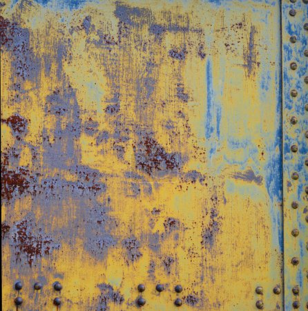 Photo for Metal texture with rivets as steam punk. Worn steel texture or metal. Dark worn rusty metal texture background. Scratched and spotted rusty metal background - Royalty Free Image
