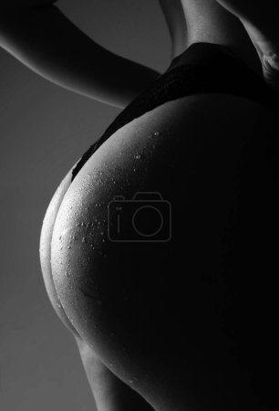 Téléchargez les photos : Firm Buttocks, bikini thong underwear. Woman sexy silhouette body in panties. Butt with sensual touch - en image libre de droit