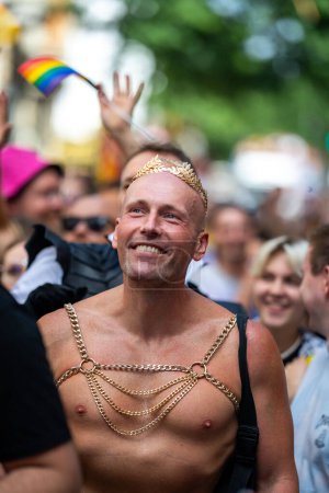 Photo for Hamburg Gay Pride, 5 august 2023: Gay Bisexual Transgender Queer and Pansexual community. Gay man on gay parade. LGBT pride - Royalty Free Image
