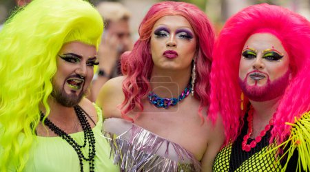 Photo for Hamburg Gay Pride, 5 august 2023: Transgender wearing trans make up and woman clothes. Lgbtqia, lgbt or lgbtq community. A transgender people at LGBT gay pride. Transsexual concept - Royalty Free Image