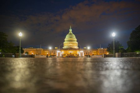 Photo for Capitol building at night. U.S. Capitol historical photos. Capitol Hill monuments in Washington DC - Royalty Free Image