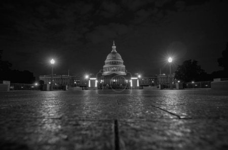 Capitol building at night. U.S. Capitol historical photos. Capitol Hill monuments in Washington DC
