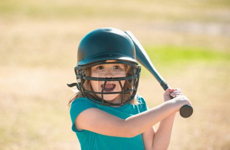 Excited kid holding a baseball bat. Pitcher child about to throw in youth baseball