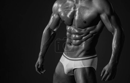Photo for Men underwear body. Sexy model in underwear. Underpants concept. Muscular male model in underwear. Man with fit, strong, muscular body posing in underwear. Muscled torso with abs. Man showing muscular - Royalty Free Image