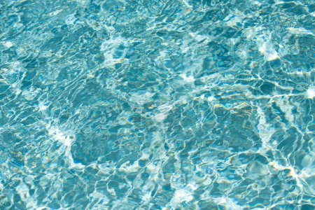 Photo for Blue pool water background. Blurred transparent clear calm water surface texture. Water waves in sunlight with copy space - Royalty Free Image
