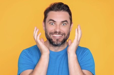 Photo for Amazed surprised man. Close up of handsome man with surprised face expression. Hispanic man afraid and shocked with surprise and amazed expression, fear and excited face. Omg surprise or wow concept - Royalty Free Image