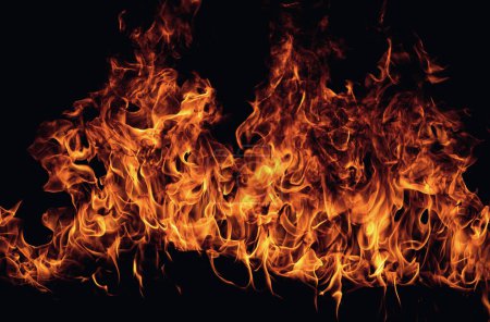 Foto de Fuego textura de llama para el fondo de la bandera. Quemar luces abstractas - Imagen libre de derechos
