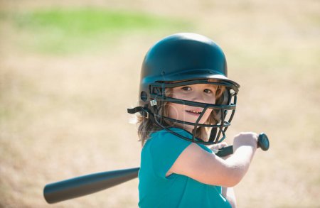 Photo for Baseball kid player in baseball helmet and baseball bat - Royalty Free Image