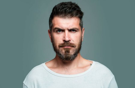 Hipster man models in studio. Businessman thinking with expression looking. Handsome male model, closeup face