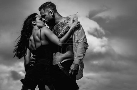 Lovely beautiful couple kiss. Sexy woman and man. Sensual couple kissing, passion and sensual. Seduction kiss of romantic couple. Sexy tender moments. Romantic attractive sensual couple in love