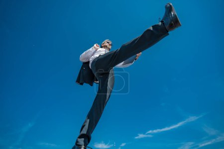Photo for Businessman go step on sky. Next Steps. Business Ambitions concept. Goal business success strategy. Creative growth development. Growth business success process. Steps Forward. Step by step - Royalty Free Image