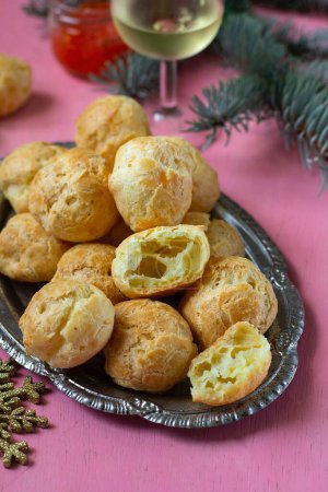 French fluffy savoury cheese puffs gougeres for cocktails or parties