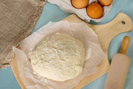 Photo for Homemade fresh pizza dough with yeast ready for use - Royalty Free Image