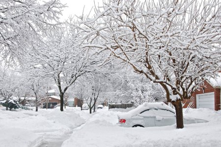 Téléchargez les photos : Quartier résidentiel après une forte tempête de neige. - en image libre de droit