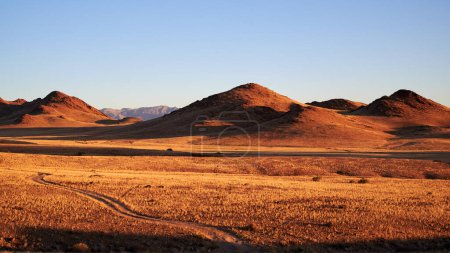 Téléchargez les photos : La Namibie avec ses beaux paysages est une destination idéale pour de merveilleux voyages avec un peu d'aventure. Magnifique paysage avec un chemin de terre à travers une région sauvage. - en image libre de droit