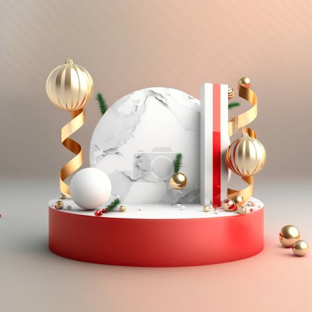 Photo for Christmas 3D background with empty podium for celebration concept design - Royalty Free Image