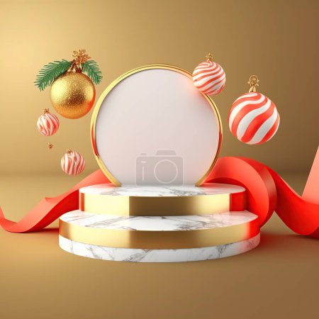 Photo for Christmas 3D background with empty podium for celebration concept design - Royalty Free Image
