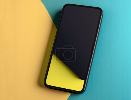 Photo for Black new technology smartphone mockup design on dark background. 3D rendering. - Royalty Free Image