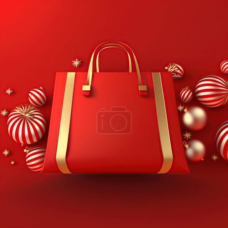 Photo for 3D rendering of Red gift bag on christmas background for celebration concept design. - Royalty Free Image