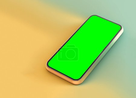 Photo for Metallic new technology smartphone mockup design on Yellow and soft blue background. 3D rendering. - Royalty Free Image