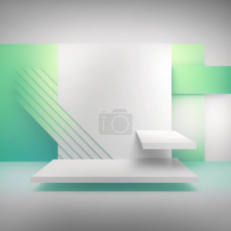 Photo for Abstract white and green geometric 3d background. - Royalty Free Image