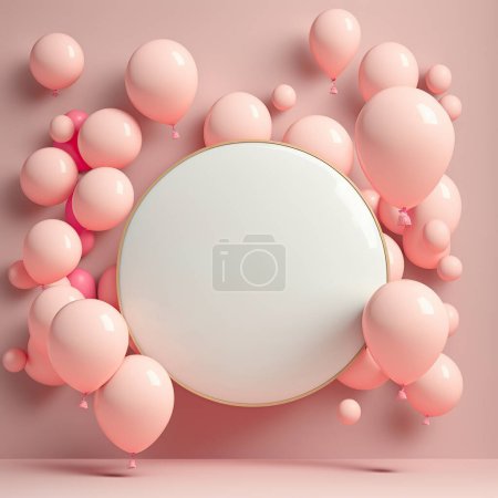 Photo for Pink balloons with circular blank space for your text, mockup 3d render. - Royalty Free Image