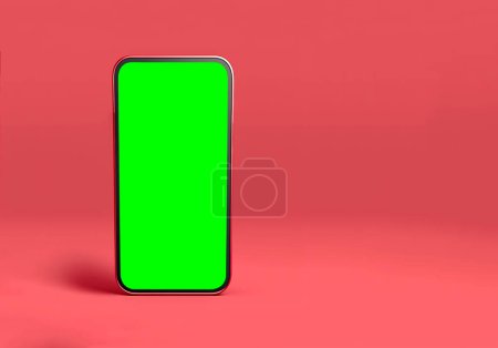 Photo for Red new technology smartphone mockup design on Yellow and soft blue background. 3D rendering. - Royalty Free Image