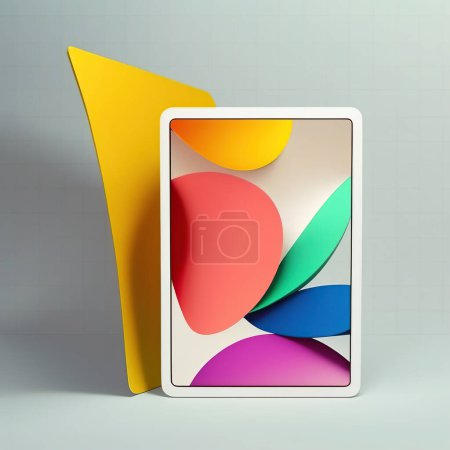 Photo for White new technology tablet mockup design on grey background. - Royalty Free Image