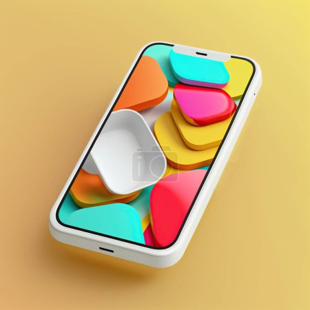 Photo for White new technology smartphone mockup design on Yellow background. 3D rendering. - Royalty Free Image
