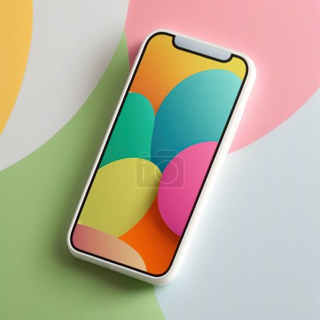 Photo for White new technology smartphone mockup design on Yellow and soft blue background. 3D rendering. - Royalty Free Image