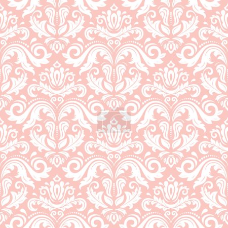 Téléchargez les illustrations : Classic seamless vector pattern. Damask orient pink and white ornament. Classic vintage background. Orient pattern for fabric, wallpapers and packaging - en licence libre de droit