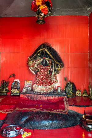 14.2.2024, Uttarakhand Indien. Geschmückte Göttin Kali-Skulptur: Jwalpa Devi Temple Hindu Shrine