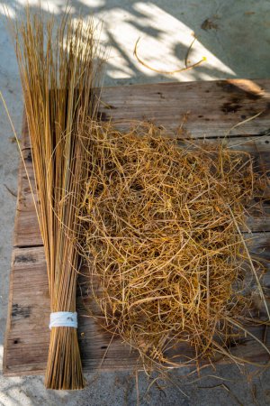 Photo for Organic Uttarakhand brooms made with coconut husk & agri waste. Eco-friendly & traditional. Perfect for eco-conscious consumers. India's sustainable craft. - Royalty Free Image