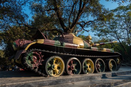 May 1st 2024, Dehradun Uttarakhand Inda. Out-of-Service Indian Battle Tank Exhibition in Dehradun City, Uttarakhand, India