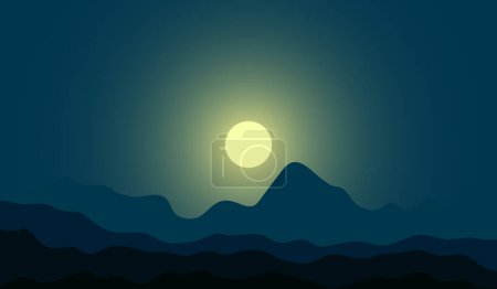 illustration design of mountain views at night with full moonlight