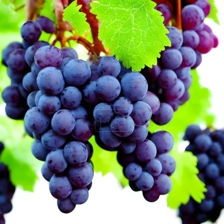 Foto de Foto de fondo de un ramo de uvas azules en hojas - Imagen libre de derechos