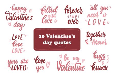 Foto de Conjunto de 10 citas de caligrafía para el día de San Valentín. Bueno para pegatinas, sublimación, estampados, tarjetas de felicitación, invitaciones, pancartas, carteles, etc. EPS 10 - Imagen libre de derechos