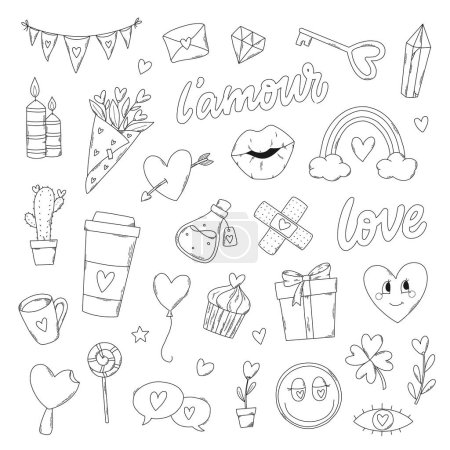 set of hand drawn Valentine's day doodles for prints, cards, stickers, coloring pages, icons, scrapbooking, holiday decor, etc. EPS 10