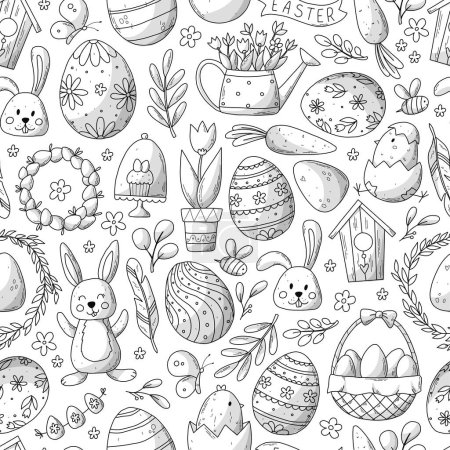 Foto de Easter seamless pattern with monochrome doodles for kids coloring pages, textile prints, wallpaper, backgrounds, wrapping paper, scrapbooking, etc. EPS 10 - Imagen libre de derechos