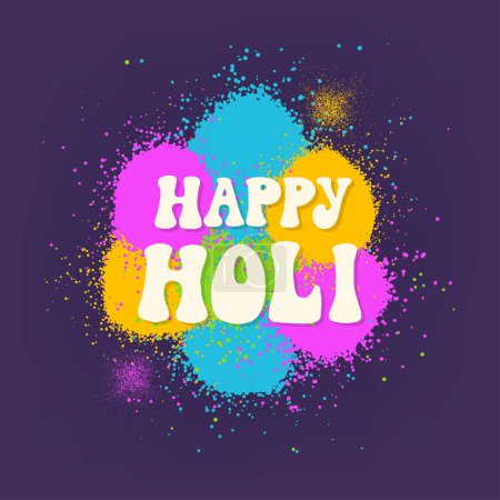 Foto de Happy Holi lettering groovy quote decorated with colorful splashes for posters, prints, cards, signs, invitations, banners, etc. EPS 10 - Imagen libre de derechos