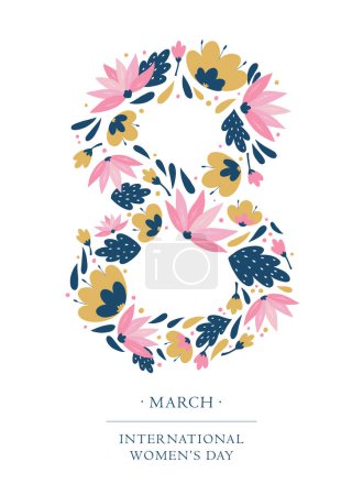 Foto de 8 de marzo Día Internacional de la Mujer tarjeta de felicitación, póster, impresión, invitación decorada con el número floral 8 y texto. EPS 10 - Imagen libre de derechos
