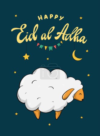 Foto de Feliz cita de letras de Eid al Adha decorada con ovejas dibujadas a mano para tarjetas de felicitación, carteles, impresiones, invitaciones, etc. EPS 10 - Imagen libre de derechos