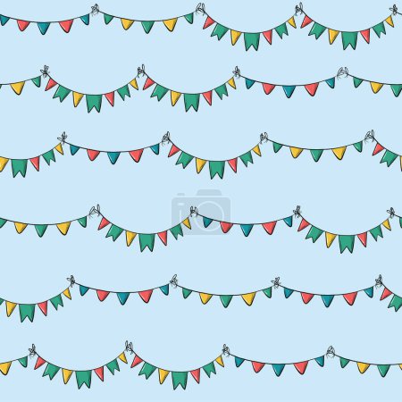 Foto de Lindo patrón sin costuras con guirnaldas de banderas sobre fondo azul para niños papel pintado de vivero, estampados textiles, decoración de cumpleaños, papel de envolver, embalaje, etc. EPS 10 - Imagen libre de derechos