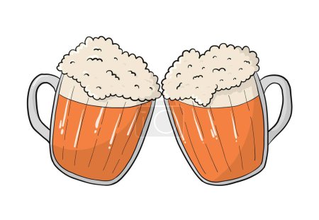 Foto de Ilustración de cerveza, vasos de cerveza dibujados a mano con bebida en el interior, estampado Oktoberfest, pegatina, pancarta, tarjeta. Cerveza garabato, elemento de dibujos animados. EPS 10 - Imagen libre de derechos